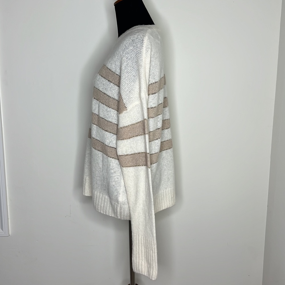 RAILS Ivory Jute Metallic Stripe Cashmere Silk Blend Sweater M - Picture 9 of 13